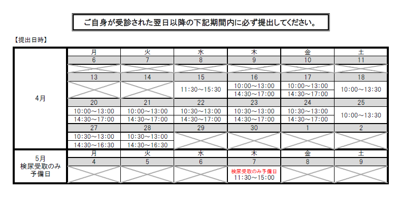 ご自身が受信された翌日以降の下記期間内に必ず提出してください。